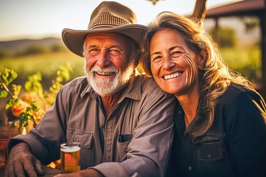 A happy retired couple on their property. Generative AI. High quality illustration