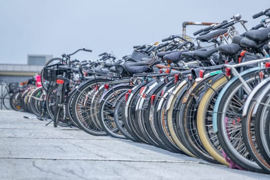 Netherlands. Large open parking for bicycles near Amsterdam Central Station. Second level