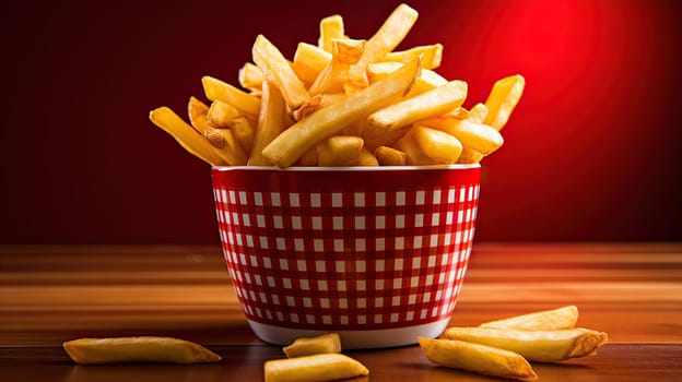 Satisfying Crispy French Fries Nestled in a Vibrant Red Bowl, Ideal for Appetizing Snack Cravings.