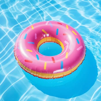 ShDonut Round ark Air Mattress. Floats on the surface of the water in the pool. Summer colorful vacation background.