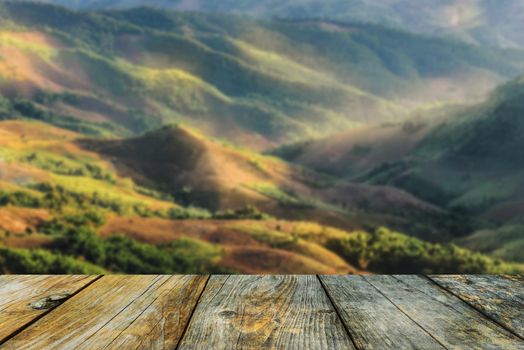 wooden terrace and mountains