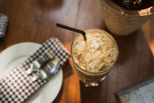 Close up coffee on wood table