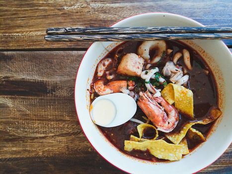 thai style sea food spicy noodle soup