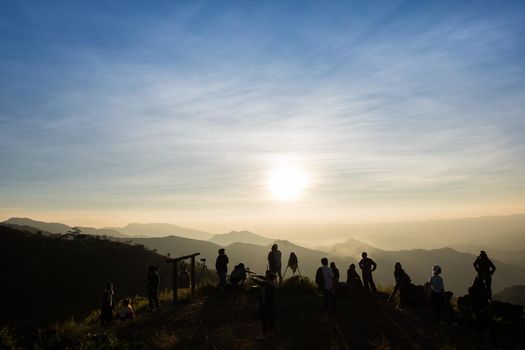 traveler at mountain suset