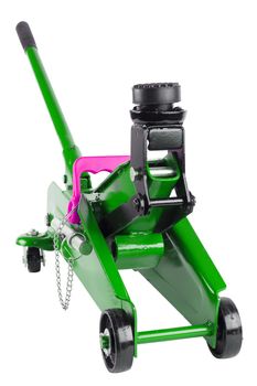 green hydraulic car jack isolated on white background, 2 ton capacity