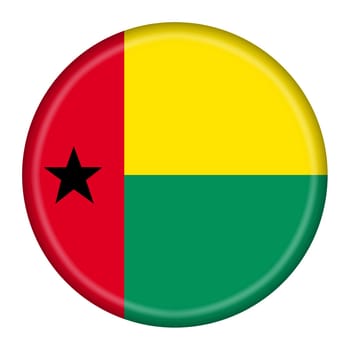 A Guinea-Bissau flag button 3d illustration with clipping path red yellow green star black