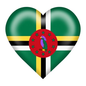 A Dominica flag heart button isolated on white with clipping path 3d illustration