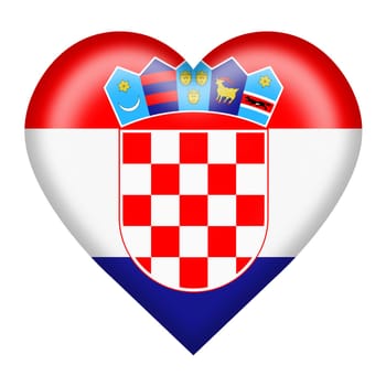 A Croatia flag heart button isolated on white with clipping path 3d illustration