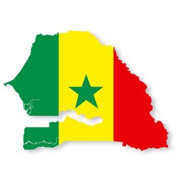 A Senegal flag map on white background with clipping path 3d illustration