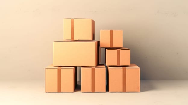 Pile of cardboard boxes packages on white background. Generative Ai
