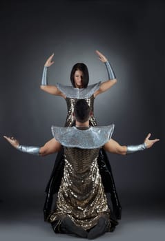 Image of modern dancers put on show in studio