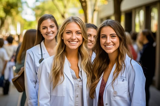Portrait of a group of female medical college students. Generative AI. High quality illustration