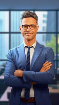 Portrait of a male executive with crossed arms. Generative AI. High quality illustration