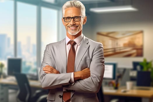 Portrait of a male executive with crossed arms. Generative AI. High quality illustration