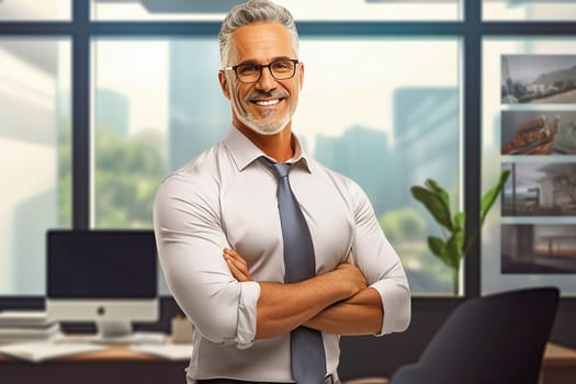 Portrait of a male executive with crossed arms. Generative AI. High quality illustration
