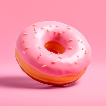 On a pink background is a donut with pink glaze. Minimalism.