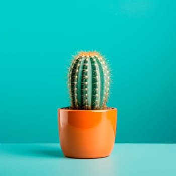 Cactus in an orange pot on a bright background. Minimalism. High quality photo