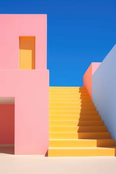 Colorful minimalism. Colorful architecture buildings, minimal abstract design, AI Generated.