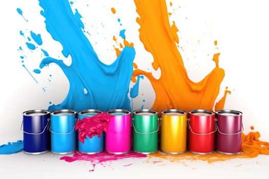 Paint can with colorful paints. AI Generated. High quality illustration