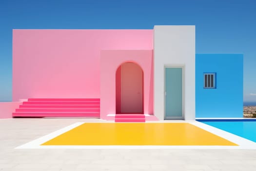 Colorful minimalism. Colorful architecture buildings, minimal abstract design, AI Generated.