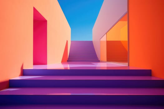 Colorful minimalism. Colorful architecture buildings, minimal abstract design, AI Generated.