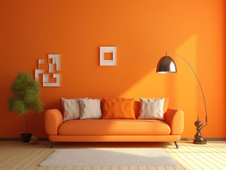 Colorful minimal interior, wall and couch , AI Generated . High quality photo