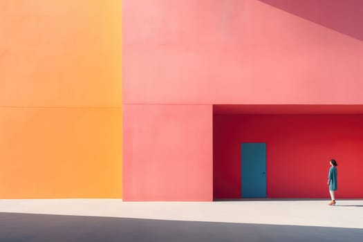 Colorful minimalism. Colorful architecture buildings, minimal abstract design, AI Generated.