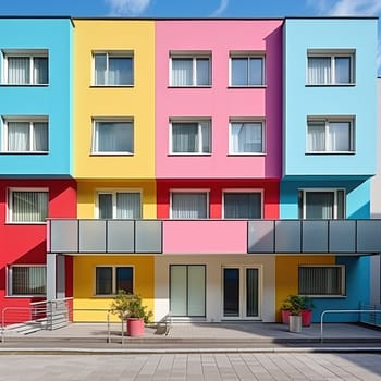 Colorful minimalism. Colorful architecture buildings, minimal abstract design, AI Generated.