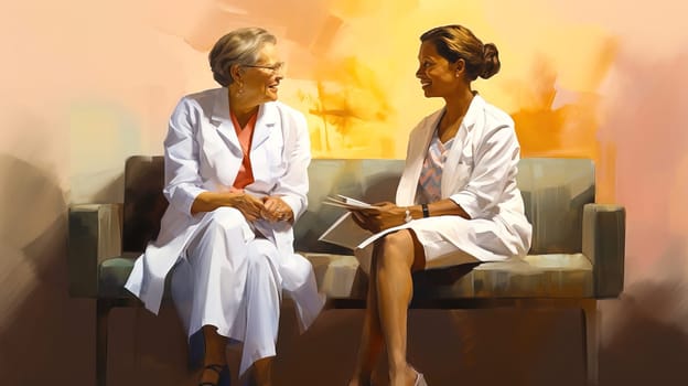 A female doctor advises a woman. Generative AI. High quality illustration