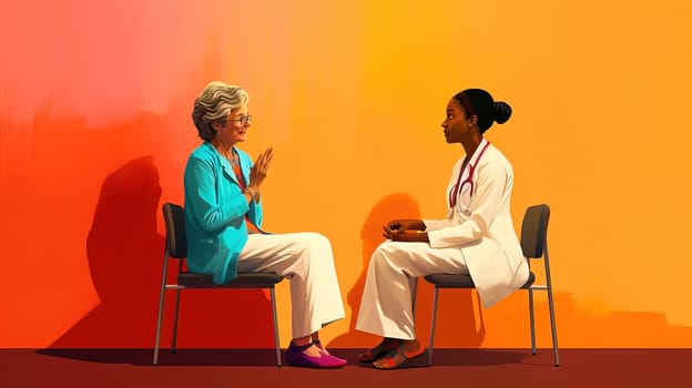 A female doctor advises a woman. Generative AI. High quality illustration
