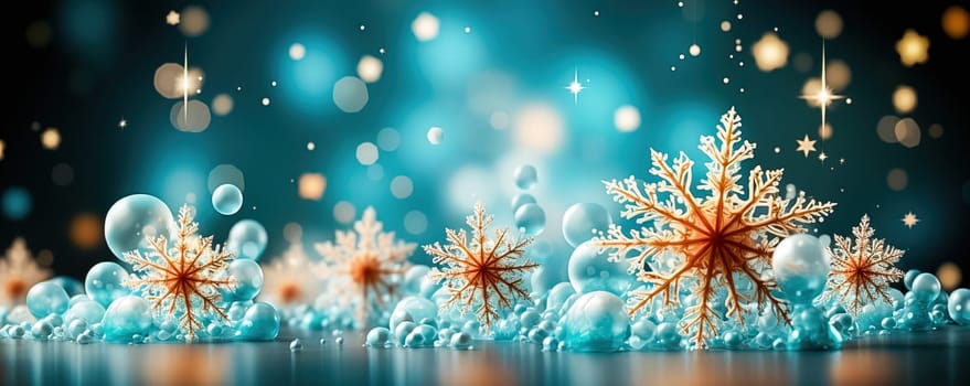 Winter Christmas blue background with fir trees, with snow and snowflakes. Generative AI. High quality illustration