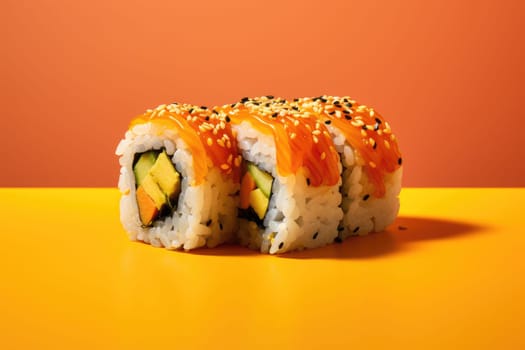 Minimal food. Sushi rolls on bright background, AI Generated. High quality photo
