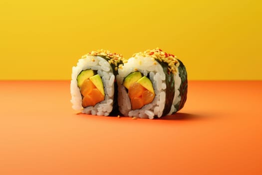 Minimal food. Sushi rolls on bright background, AI Generated. High quality photo