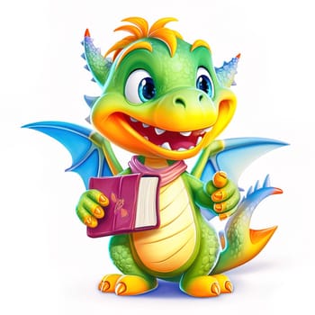 A cheerful dragon goes to school. The concept of the beginning of the school year. Generative AI. High quality illustration