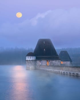 Moehne lake on a cold winter morning, Sauerland, Germany