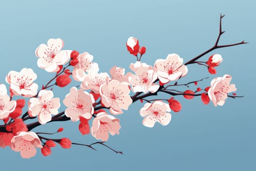 Cherry blossom branch with Sakura flower. Generative AI.