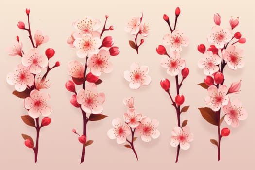 Cherry blossom branch with Sakura flower. Generative AI.