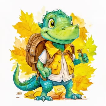 A cheerful dragon goes to school. The concept of the beginning of the school year. Generative AI. High quality illustration