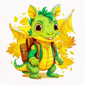 A cheerful dragon goes to school. The concept of the beginning of the school year. Generative AI. High quality illustration