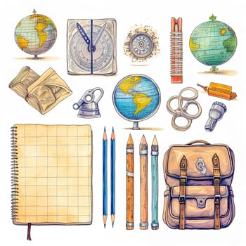 School supplies on a white background. The concept of the new school year. Generative AI. High quality illustration