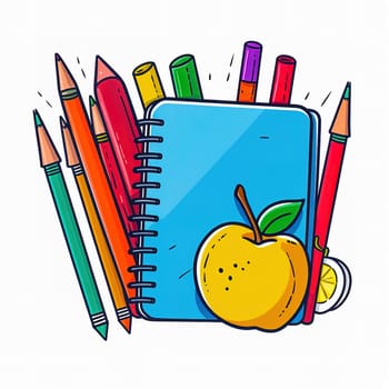 Notebook with pencils on a white background. The concept of the new school year. Generative AI. High quality illustration