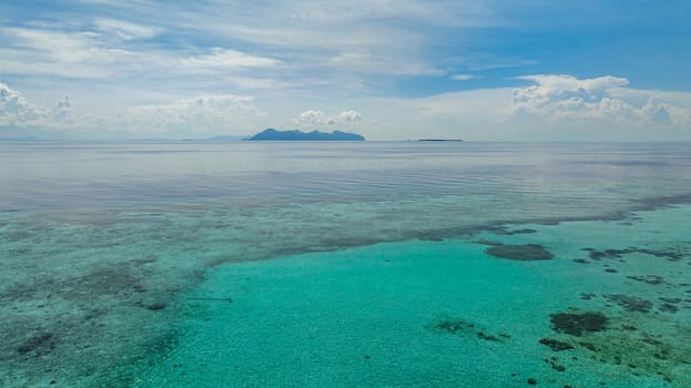 Top view of beautiful tropical islands and lagoons. Tun Sakaran Marine Park, Sabah, Malaysia.