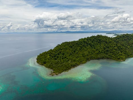 Aerial view of coastline of Borneo island with jungle. Sabah, Malaysia.