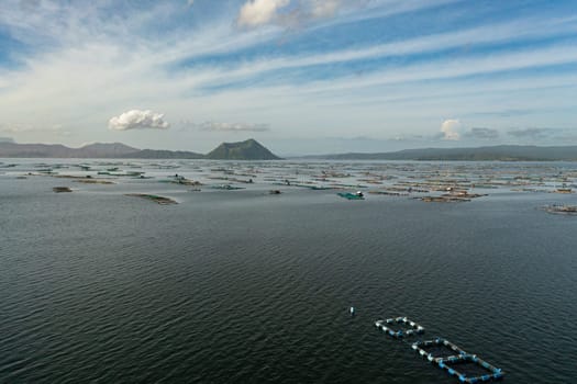 Fish farms on Taal Lake close to the volcano. Tagaytay City, Philippines.