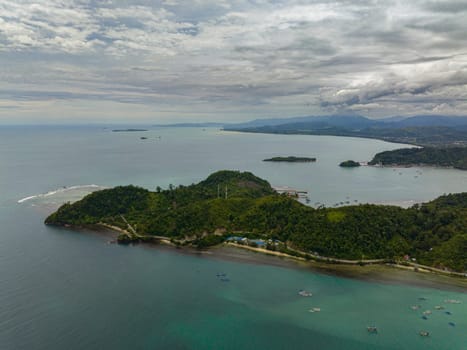 Coastline of Sumatra island with jungle and mountains. Indonesia.