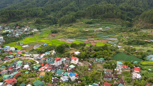 Aerial view of Agricultural landscape with farmland. Philippines.