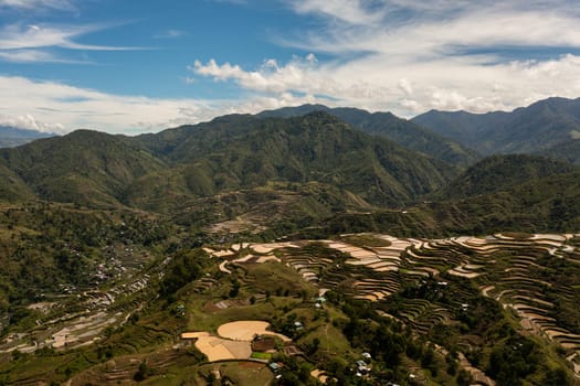 Aerial drone of rice terraces in a mountainous province. Philippines, Luzon.