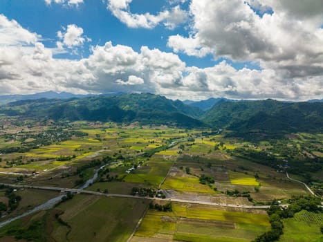 Top view of agricultural landscape and mountains in the Philippines.