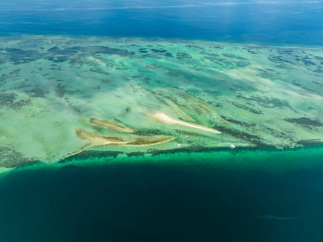 Sandbar and coral reef in turquoise water. Negros, Philippines.