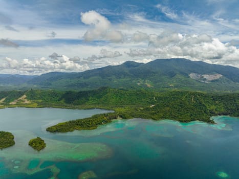 Coast of Borneo island with jungle and rainforest. Sabah, Malaysia.